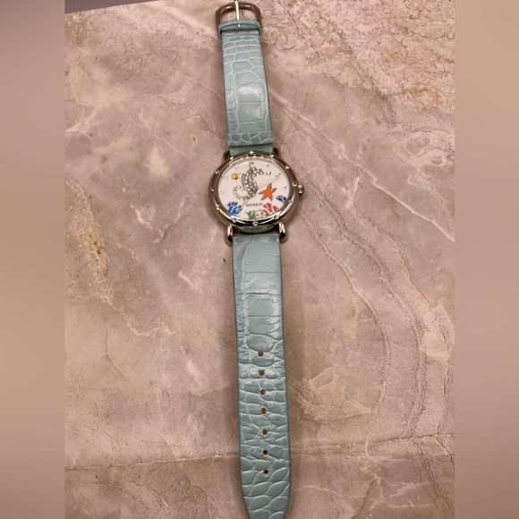 Gossip Silver Seahorse Ocean Theme Quartz Watch with Blue Leather Band. Crystals - Picture 3 of 8